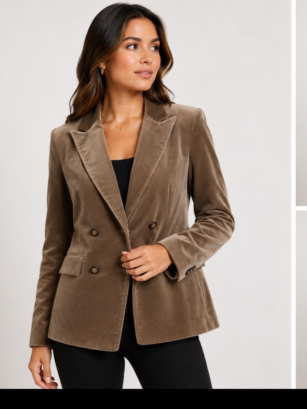 Sutton studio Duty Women's double breasted velvet Tan Blazer size 4p nautical